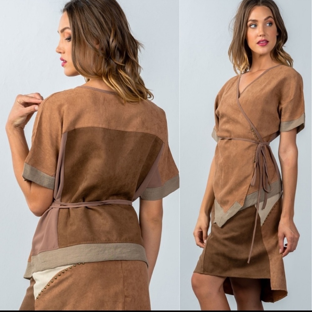 Rustic Boho Suede Wrap Top